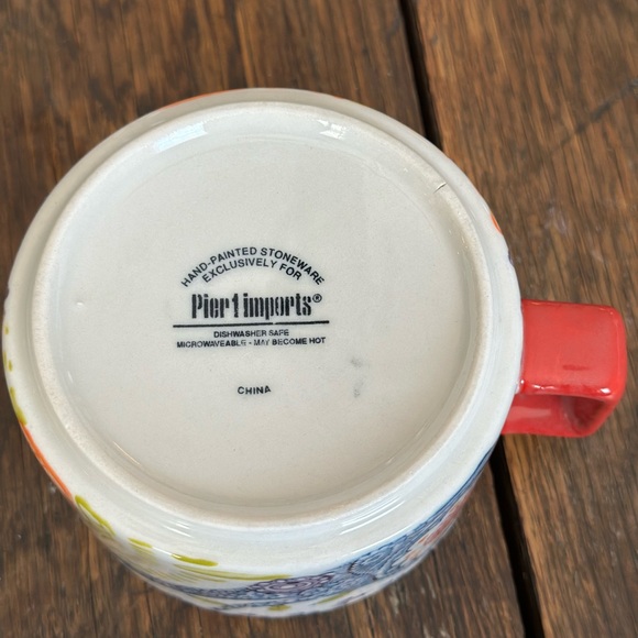 Pier 1 Hand Painted Paisley Stacking Porcelain Mugs With Square Handles - Picture 5 of 7